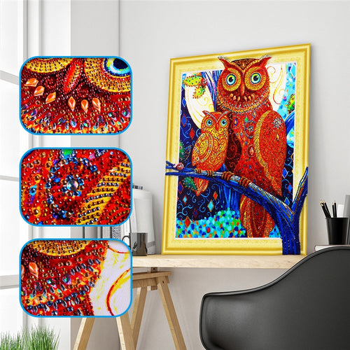 Artistic Owl Family - Special Diamond Painting