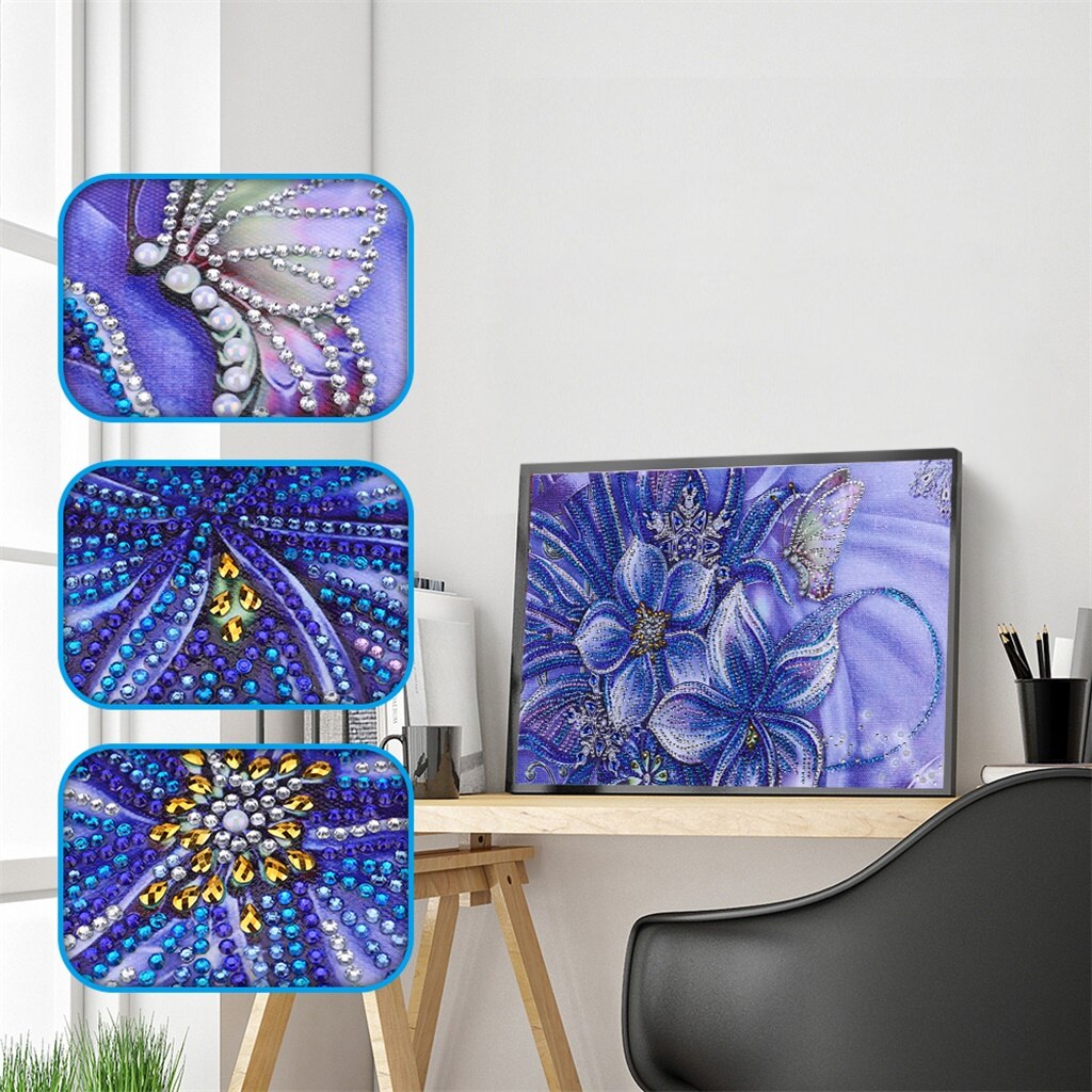 Butterfly Blue Flower - Special Diamond Painting