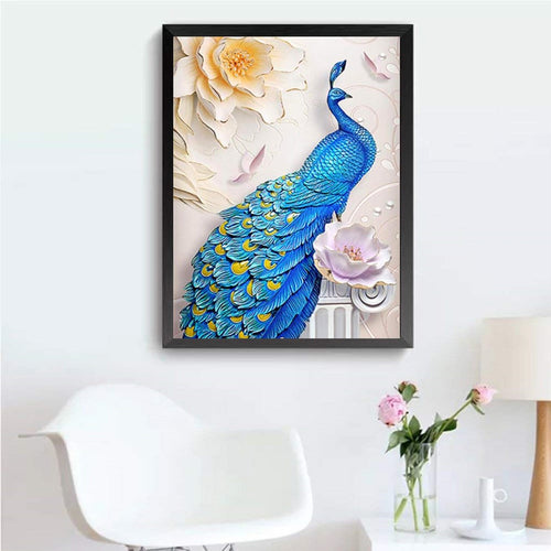 Peacock with Flowers - Special Diamond Painting