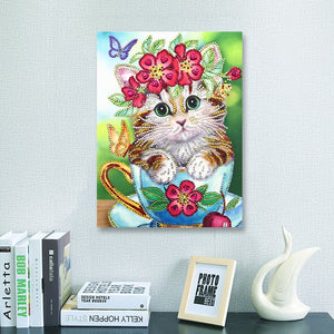 Cute Cat With Flowers - Special Diamond Painting