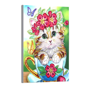Cute Cat With Flowers - Special Diamond Painting