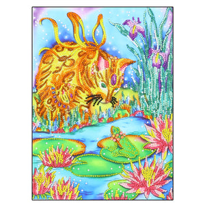 Golden Cat Searching Pond - Special Diamond Painting