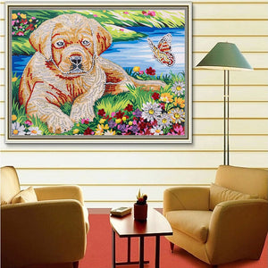Dog in Garden - Special Diamond Painting