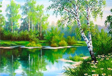 Load image into Gallery viewer, Beautiful Natural Green Lake Painting with Diamonds