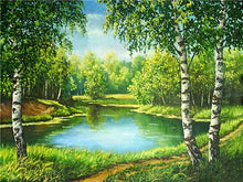 Load image into Gallery viewer, Beautiful Natural Green Lake Painting with Diamonds