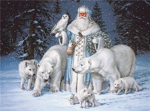 Santa & White Bear on Snow Paintings