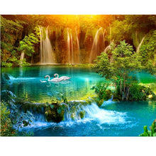Load image into Gallery viewer, Beautiful Blue Lake and Swans with Waterfall