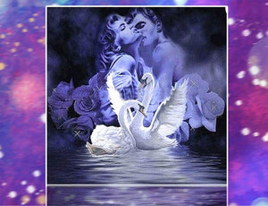 Romantic White Swans in Love