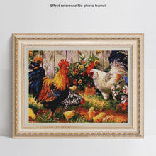 Load image into Gallery viewer, Cocks with Hen and Flowers Painting by Diamonds