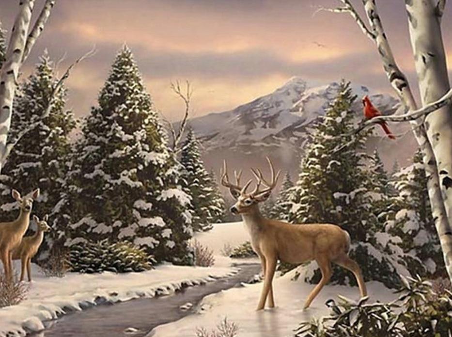 Deer on Snowy Mountains Diamond Painting – All Diamond Painting