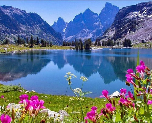 Beautiful Blue Water Lake & Mountains Diamond Art Kit