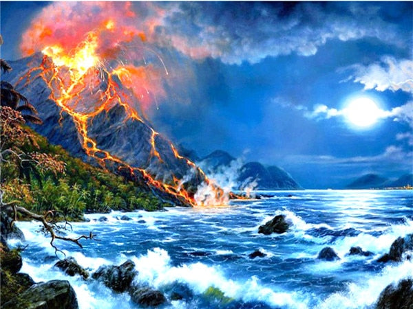 Stunning Sea Waves And Volcano diamond painting 