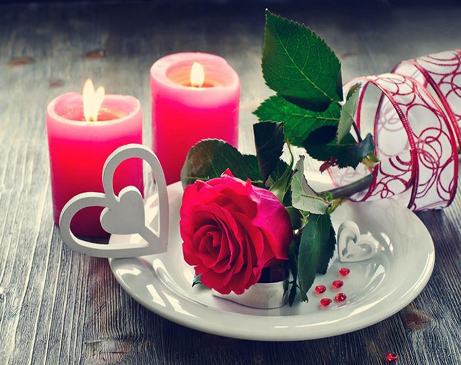 Romantic Red Rose & Candles - DIY Diamond Paintin