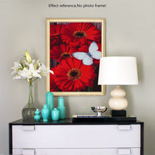 Load image into Gallery viewer, White Butterfly on Beautiful Red Flowers