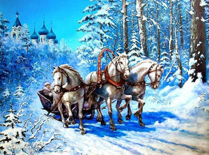 Beautiful Horses Running on the Snow
