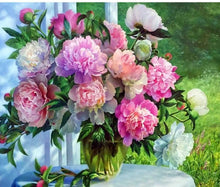 Load image into Gallery viewer, Beautiful Colorful Flowers in Glass Vase
