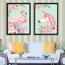 Load image into Gallery viewer, Pink Unicorn &amp; Flamingo Diamond Painting