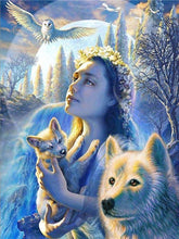 Load image into Gallery viewer, girl and wolf diamond art