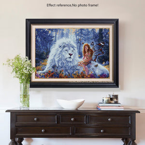 Big White Lion and Fairy  Diamond Painting