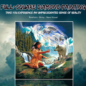 Beautiful Girl and Wolves Painting with Diamonds