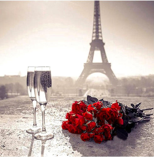 Romantic Red Roses & Glass at Eiffel Tower Diamond painting 