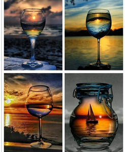Beautiful Sunsets & Glass Bottle Painting with Diamonds