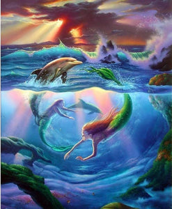 Beautiful Mermaid & Dolphin Diamond Painting