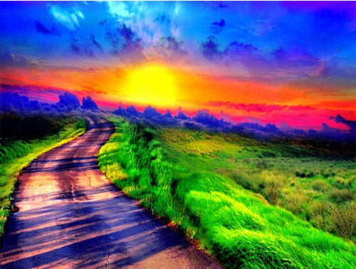 Green Highway & Sunset Diamond Painting