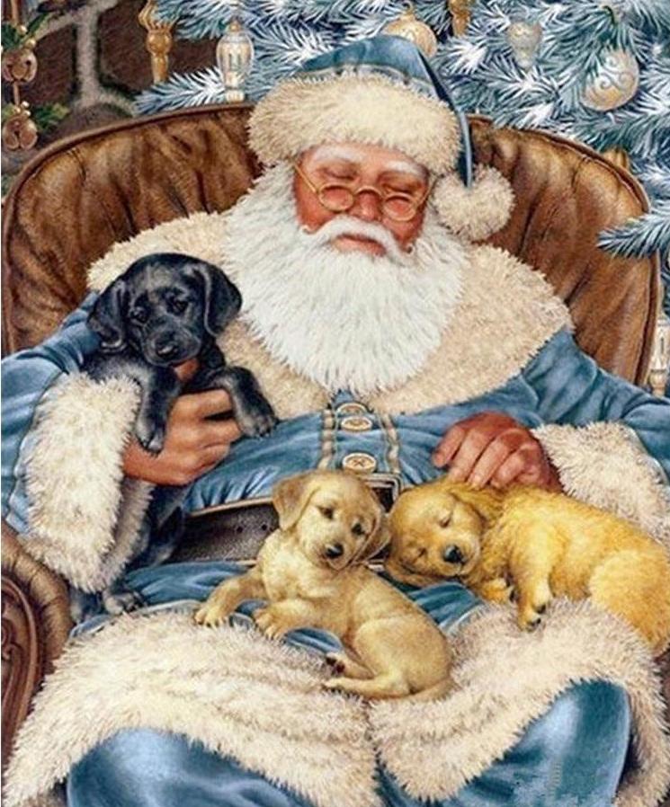 Santa with Cute Puppies Diamond Painting