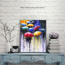 Load image into Gallery viewer, Walking in the Rain with Colorful Umbrellas