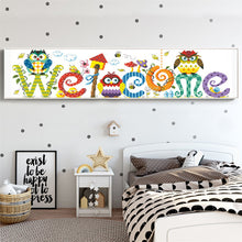 Load image into Gallery viewer, Colorful Welcome Sign with Cute Owls Painting with Diamonds