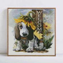 Load image into Gallery viewer, Dog &amp; Flowers Painting - DIY with Diamonds