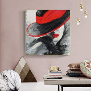 Woman With Red Hat Diamond Painting