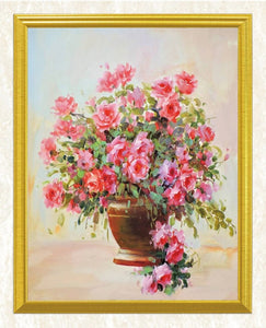 Pink Roses in Golden Vase DIY Painting